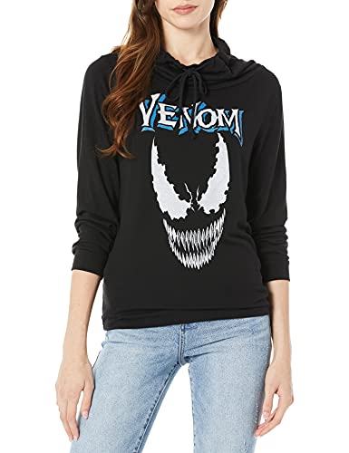 Marvel, Black//Official Venom Crest Junior's Long Sleeved Cowl, Large