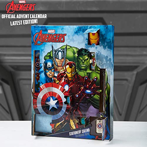Marvel Calendario de Adviento 2021, Calendario Adviento de Los Vengadores, Incluye 24 Sorpresas de Papeleria con Capitan America Hulk Iron Man y Thor