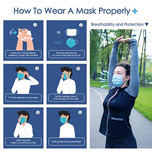 Mascarilla IDOIT mascarilla desechable de 3 capas, tipo gancho para la oreja, tela no tejida suave segura y transpirable adecuada para adultos (50 piezas)