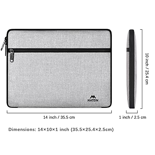 MATEIN Funda Portatil 14 Pulgadas, Impermeable Funda Ordenador Portatil Anti-rasguños Bolsa PC 14'' Antigolpes Laptop Sleeve Case Compatible con ASUS ZenBook, Lenovo Yoga, Surface Pro, HP, DELL, Gris