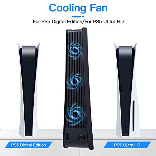 Mcbazel Cooling Ventiladores para PS5, Externo USB 3.0 Accesorio de Enfriador Compatible con PlayStation 5 Edición Digital / Consola Ultra HD - Negro