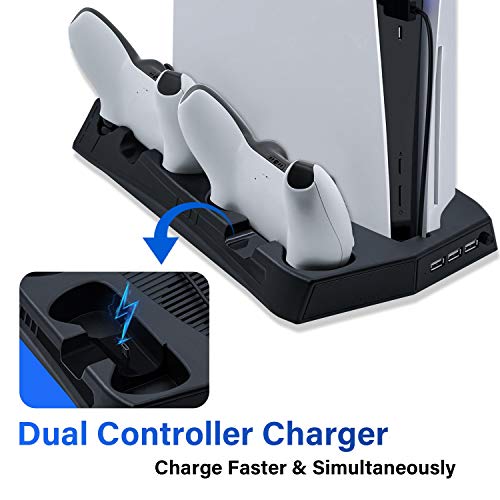 Mcbazel Soporte Vertical para PS5, Estación de Carga de Controlador Dual para Playstation 5 con Ventiladores de Refrigeración
