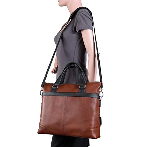 McKlein EASTWARD, Piel de Becerro de Grano Guijarro, 15 Pulgadas, Dos Tonos, Laptop y Tableta, Color marrón (18390)