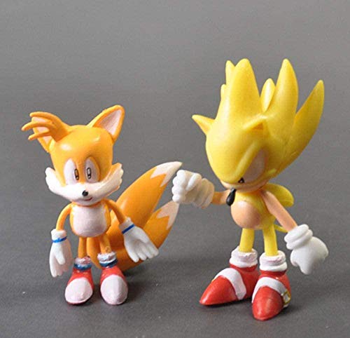 Mdcgok Personajes de Anime Modelo Sonic Boy Super Sonic Mouse PSP Juego 6 unids / Set Sonic estatuilla colección muñeca 6cm