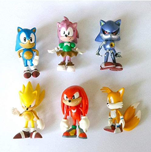 Mdcgok Personajes de Anime Modelo Sonic Boy Super Sonic Mouse PSP Juego 6 unids / Set Sonic estatuilla colección muñeca 6cm