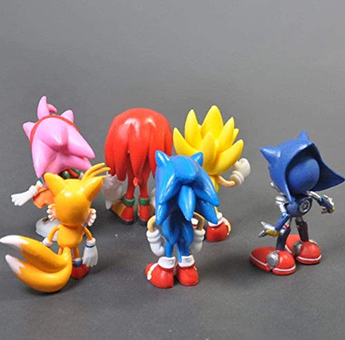 Mdcgok Personajes de Anime Modelo Sonic Boy Super Sonic Mouse PSP Juego 6 unids / Set Sonic estatuilla colección muñeca 6cm