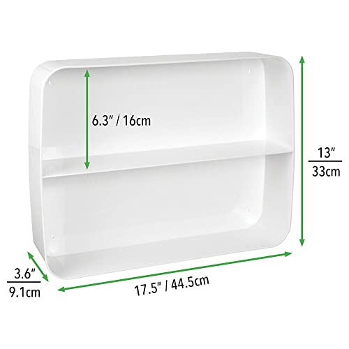 mDesign Estantería de pared – Elegante caja expositora con 2 estantes para lograr más espacio en el baño o el cuarto – Práctica repisa colgante de plástico para figuras, tazas y más – blanco