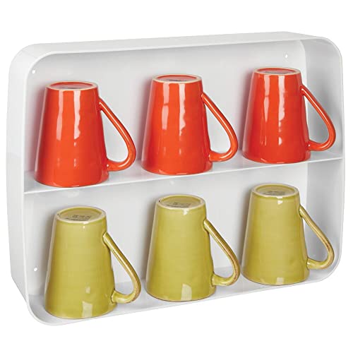 mDesign Estantería de pared – Elegante caja expositora con 2 estantes para lograr más espacio en el baño o el cuarto – Práctica repisa colgante de plástico para figuras, tazas y más – blanco