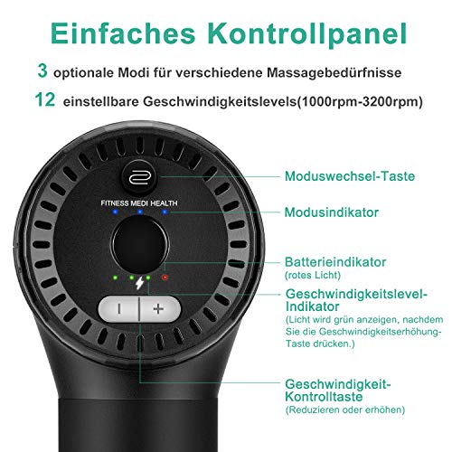 Medcursor - Masaje portátil para el alivio del dolor,las heridas musculares y la rigidez,vibración de alta intensidad,incluye 6 cabezales de masaje