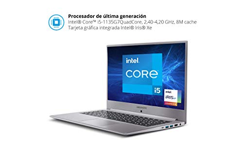 MEDION Akoya S15449 - Ordenador portátil de 15.6" FullHD (Intel Core i5-1135G7, 8GB de RAM, 512GB SSD, Intel Iris Xe Graphics, sin Sistema Operativo) - Teclado Qwerty Español