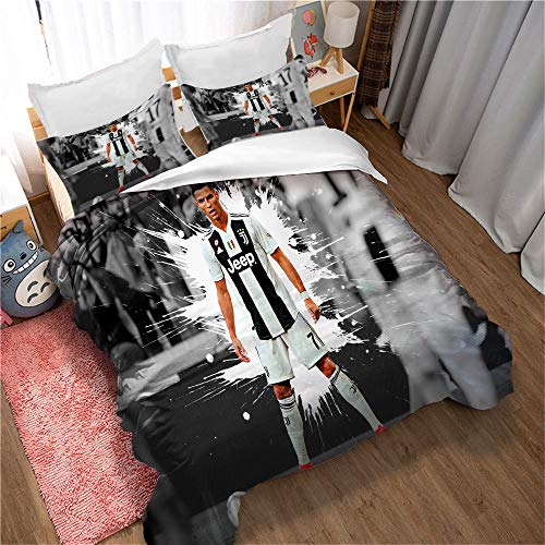 Meet Funda De Edredón Fútbol Cristiano Ronaldo Juego De Cama Juego De 3 Piezas (Funda Nórdica + 2 Fundas De Almohada) Rey Soltero (Estilo 02,(150x200cm)-Cama de 90)