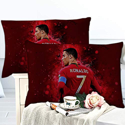Meet Fútbol Cristiano Ronaldo Juego De Funda Nórdica 20% Algodón Percal, 200 Hilos, para Cama Doble, King E Individual, Damasco (Estilo 01,(150x200cm)-Cama de 90)