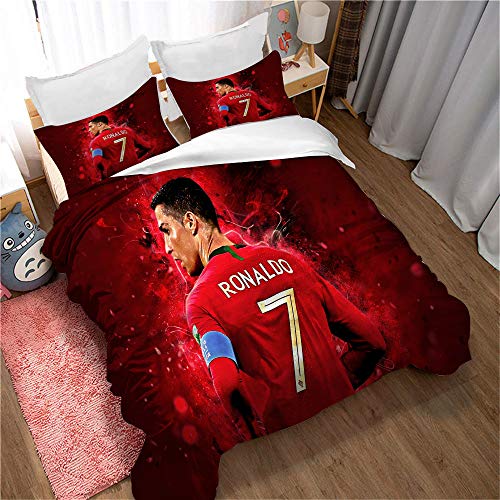 Meet Fútbol Cristiano Ronaldo Juego De Funda Nórdica 20% Algodón Percal, 200 Hilos, para Cama Doble, King E Individual, Damasco (Estilo 01,(150x200cm)-Cama de 90)