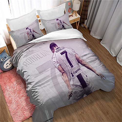 Meet Juego De Cama con Funda Nórdica De Fútbol Cristiano Ronaldo, Polialgodón Suave, con Funda De Almohada, Cama Individual/Doble, para Niños Y Adultos (Estilo 01,(180x220 cm)-Cama de 105/135)