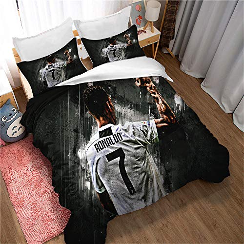 Meet Juego De Cama Funda Nórdica para 1/2 Persona, Funda De Almohada Fútbol Cristiano Ronaldo Juego De Cama De Microfibra Suave (Estilo 06,(150x200cm)-Cama de 90)