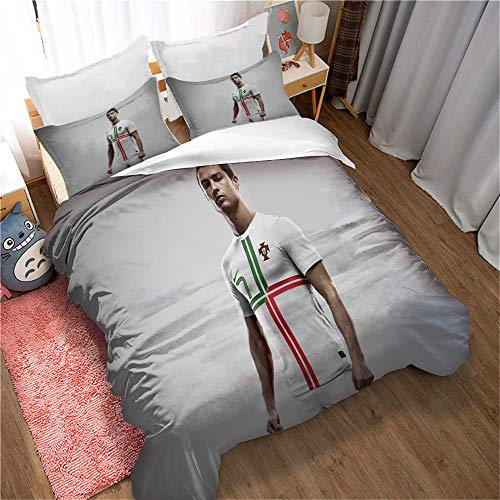 Meet Juego De Funda Nórdica Cepillada Tamaño Doble - 3 Piezas Juegos De Fundas De Edredón De Microfibra Hipoalergénica Ultra Suave - Fútbol Cristiano Ronaldo (Estilo 01,(150x200cm)-Cama de 90)