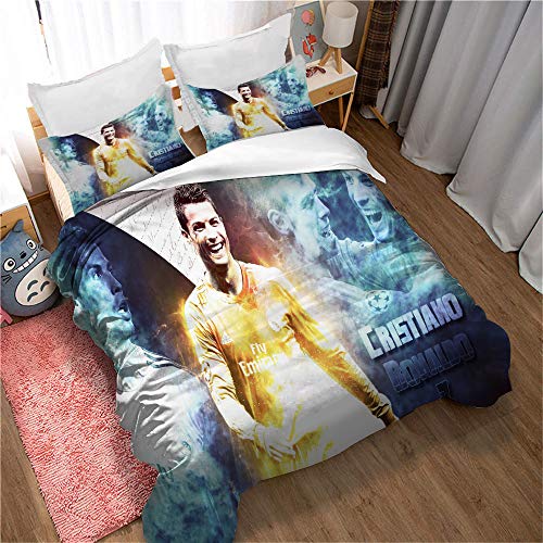 Meet Juego De Sábanas Cómodo Y Suave, Fútbol Cristiano Ronaldo Diseño, 80% Poliéster 20% Algodón, Anti-alergia, Anti-decoloración, Impresión HD (Estilo 02,(150x200cm)-Cama de 90)