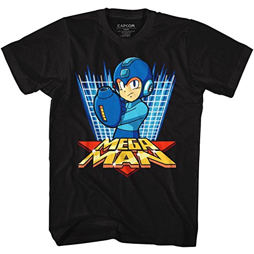 Mega Man Capcom Videojuego Megagrid negro adulto camiseta camiseta - Negro - Large Tall