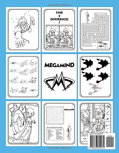 Megamind Activity Book: Wonderful Spot Differences, Coloring, Maze, Find Shadow, Word Search, Hidden Objects, One Of A Kind, Dot To Dot Activities Books For Adults, Kids