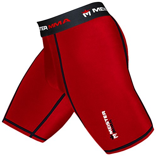 Meister MMA Pantalones cortos de compresión Rush Fight w/Cup Pocket - Rojo - XXL (38-39)