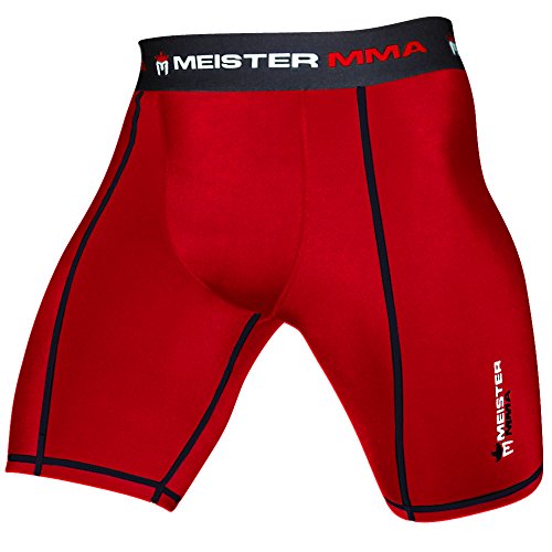 Meister MMA Pantalones cortos de compresión Rush Fight w/Cup Pocket - Rojo - XXL (38-39)