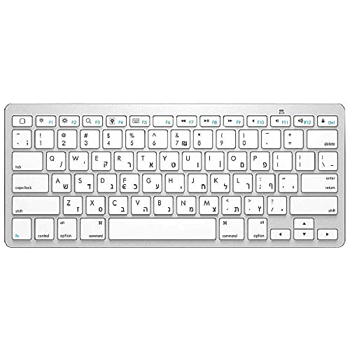 MEIXIANG Ultra Slim Hebrew Bluetooth Keyboard Israel Teclado Inalámbrico De Bajo Ruido Compatible para Tabletas US-Hebreo-Plata