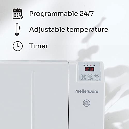 Mellerware - Emisor Térmico Bajo Consumo Comfy! 1200W WIFI | Programable 3 Modos +Temp. Ajustable + Función Ventana Abierta | Temporizador | Radiador Eléctrico Potente |20m2| Google Home Alexa |Medium