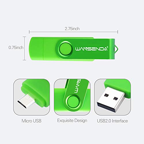 Memoria USB Pendrive 128GB 64GB 32GB 16GB Wansenda S100 OTG USB 2.0 para Dispositivos Android, PC/Tableta/Mac (64GB,Verde)