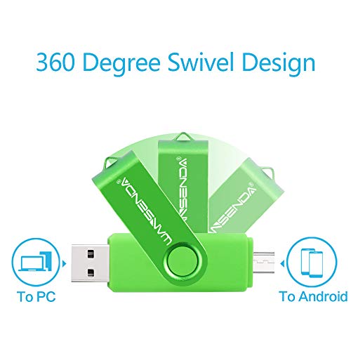 Memoria USB Pendrive 128GB 64GB 32GB 16GB Wansenda S100 OTG USB 2.0 para Dispositivos Android, PC/Tableta/Mac (64GB,Verde)