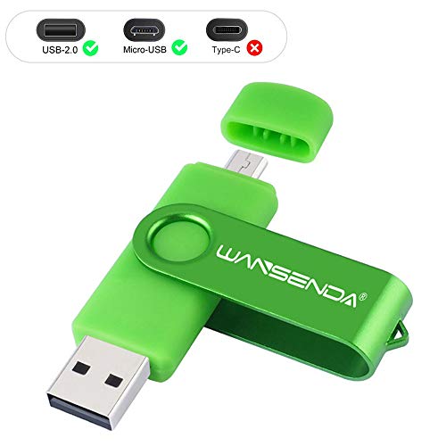 Memoria USB Pendrive 128GB 64GB 32GB 16GB Wansenda S100 OTG USB 2.0 para Dispositivos Android, PC/Tableta/Mac (64GB,Verde)