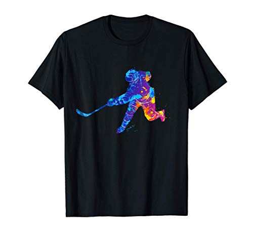 Men's Women's Colorful Splash Hockey Player Graphic Design Camiseta