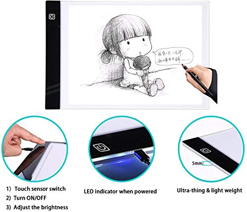 Mesa de Luz Dibujo A4, Wayin Portátil Tableta de Luz de Iluminación de la Caja de Alimentación con USB Recargable Brillo Ajustable para Adultos Niños