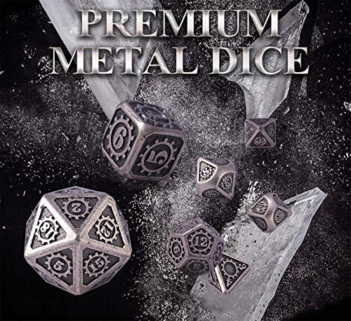 Metal Poliédricos Juego de Dados de rol, Dice Set Zinc Aleación Juegos de rol para Dragones y Mazmorras Juego de Mesa RPG DND Dice Gaming D&D (Barrel Nickel Plating)