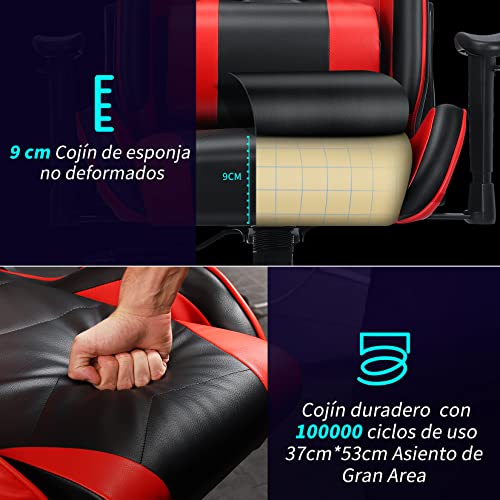 mfavour Silla Gaming, Silla Gamer Ergonómica, Racing Sillas de Juego con Reposacabeza Apoyo y Cojín Lumbar, Cuero Sintético PU, Oficina Silla Computadora,para Los Jugadores de PC Gamer, Rojo