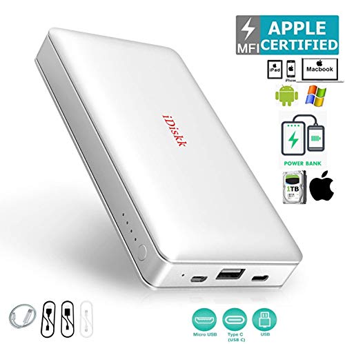 MFI Certified 1TB Disco Duro Externo para iPhone12/11/5/6/7/8 / X, XR/XS MAX, iPad Pro y MacBook y PC, iDiskk Memoria USB 3.0 Disco Duro iPhone Fotos Apoyo