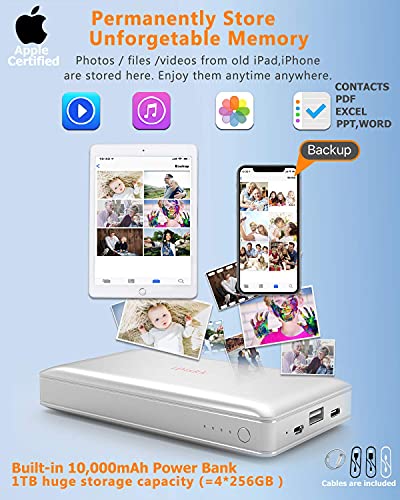 MFI Certified 1TB Disco Duro Externo para iPhone12/11/5/6/7/8 / X, XR/XS MAX, iPad Pro y MacBook y PC, iDiskk Memoria USB 3.0 Disco Duro iPhone Fotos Apoyo