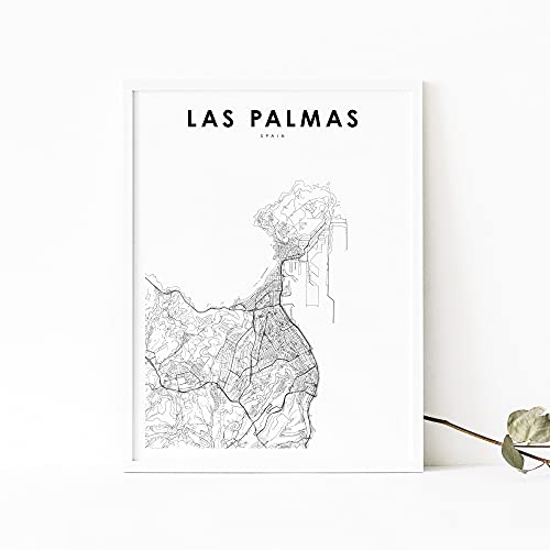 MG global - Impresión de mapa de Las Palmas de Gran Canaria - Póster de mapa de España - Impresión de mapa de la calle de la ciudad - Decoración de la pared del cuarto de guardería