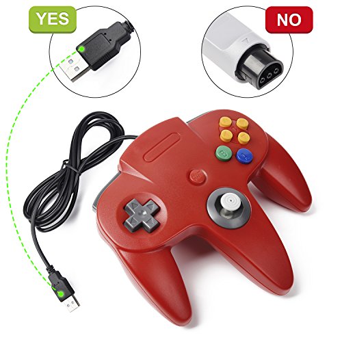 miadore Retro N64 USB Controller N64 Gamepad Joypad para Windows PC Mac Raspberry Pi 3 (Rojo)