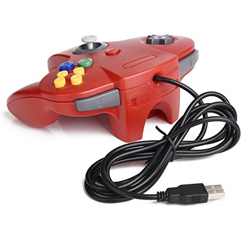 miadore Retro N64 USB Controller N64 Gamepad Joypad para Windows PC Mac Raspberry Pi 3 (Rojo)