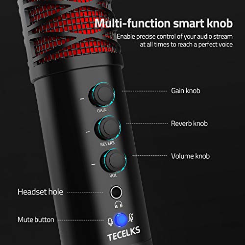 Micrófono PC USB, TECELKS Micrófono de Condensador Profesional con Soporte Trípode, Filtro Pop y Cable de 1.8m, Plug & Play, para Grabación Vocal, Transmisión, Podcasting, YouTube, TIK Tok, Voice Over