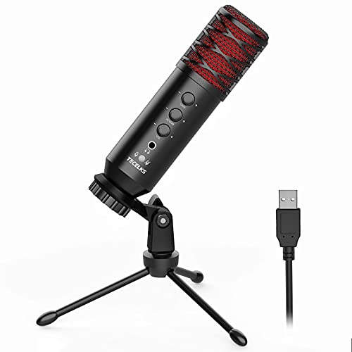 Micrófono PC USB, TECELKS Micrófono de Condensador Profesional con Soporte Trípode, Filtro Pop y Cable de 1.8m, Plug & Play, para Grabación Vocal, Transmisión, Podcasting, YouTube, TIK Tok, Voice Over