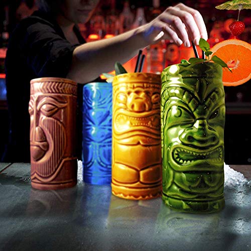 MikaMax – Tiki Mugs Set - Juego de 4 cócteles de cerámica - Copas de cóctel - Copas de Bar Tiki – Taza de Cerámica - 29 x 8 x 15 cm – Copas para Cocteles - Coctel de Piña Colada