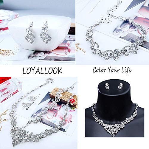 MILACOLATO Plata-Piedra Cristal Corazón Nupcial Dama de Honor Collar de Diamantes de Imitación Conjunto Pulsera Colgar Pendientes Conjuntos de Joyas de Baile de Bodas