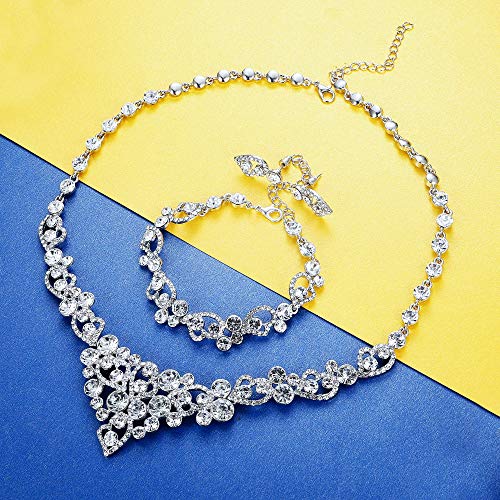 MILACOLATO Plata-Piedra Cristal Corazón Nupcial Dama de Honor Collar de Diamantes de Imitación Conjunto Pulsera Colgar Pendientes Conjuntos de Joyas de Baile de Bodas