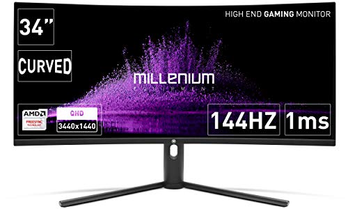 Millenium MD34PRO - Monitor Curvo Gaming de 34" QHD (3440x1440, 144 Hz, 1ms, VA, QLED, 350cd/m2, HDR400, 21:9, 2X HDMI, 2X Display Port) Negro