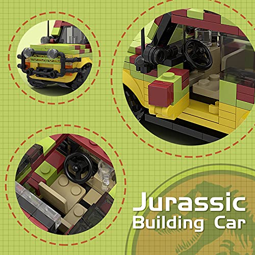 Millionspring Jurásico Jeep para Kit de construcción,Dinosaur World Park Tour Coche Juguetes Clásico Modelo de película jurásico Kit de construcción Regalo-309Pcs