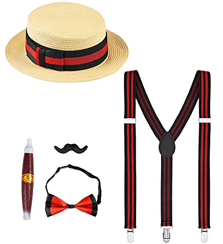 MIMIKRY Juego de 20 gánster para hombre, sombrero, tirantes, pajarita, Schnäuzer puro.