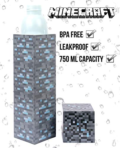 Minecraft - Botella de Agua de Minecraft - Botella de Agua con Diseño Pixelado del Creeper de Minecraft - Botella de Agua para Niños, Botella de Agua Reusable - 650 ml - Mercancía de Minecraft