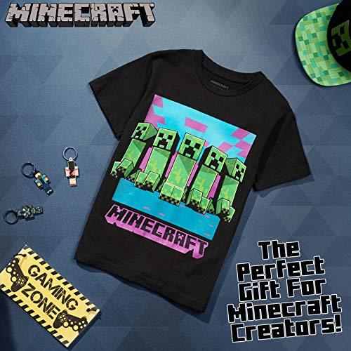 Minecraft Camiseta Niño, Ropa Niño Algodon 100%, Camisetas para Gamers en Negro y Gris, Regalos para Niños y Adolescentes Edad 4-15 Años (11-12 años, Negro)