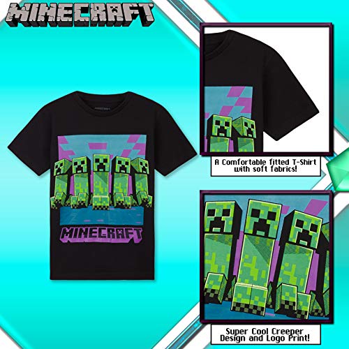 Minecraft Camiseta Niño, Ropa Niño Algodon 100%, Camisetas para Gamers en Negro y Gris, Regalos para Niños y Adolescentes Edad 4-15 Años (11-12 años, Negro)